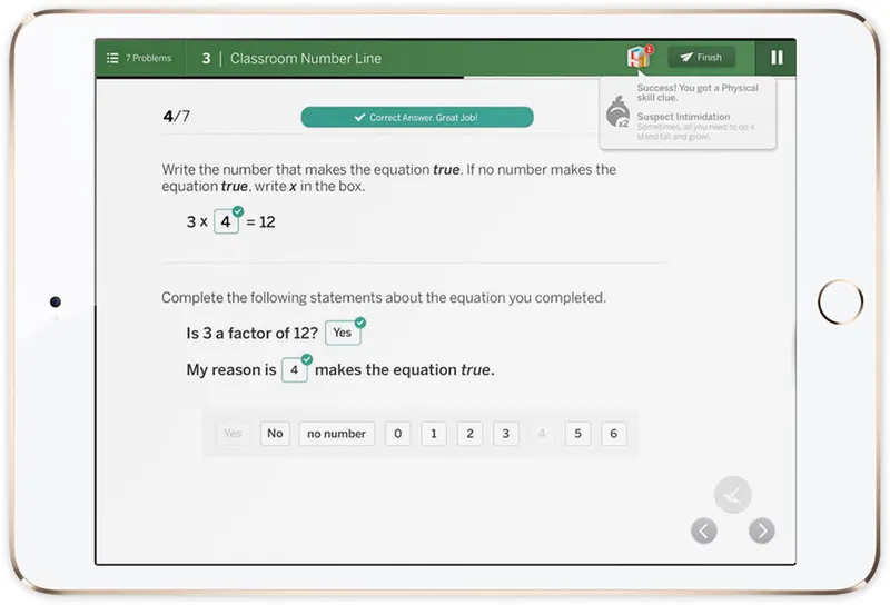 Algebra homework on a tablet: a number line equation with reasoning prompts