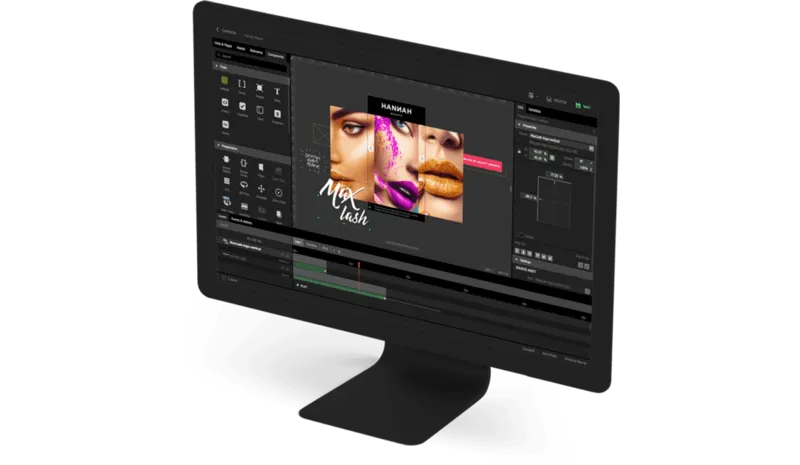 Celtra creative editor on a desktop monitor, editing a fashion ad